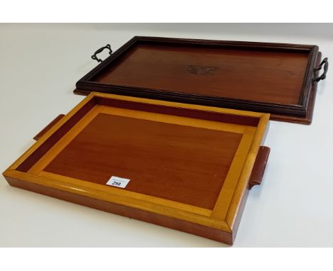 Edwardian tray with carved panel and vintage wooden tray