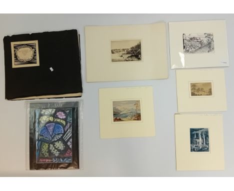 The Etchers Art Folio with loose etchings, wash drawing, watercolour , wood engraving and pen.To include artists Iona Roberts