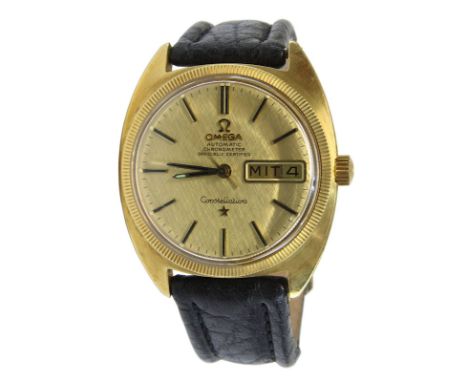 Omega Constellation Herrenuhr in Gelbgold, Schweiz 1969, Gehäusedeckel innen 0,750 gestempelt, Referenznummer 168029, Kaliber