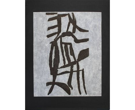 Clüsserath, August (Fenne 1899 - 1966 Saarbrücken), ohne Titel, Holzschnitt mit kaligraphischer Darstellung, auf Japanpapier,
