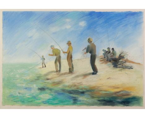 FRANCES SEBA SMITH (MODERN) PASTEL DRAWING Men fishing Signed 20? x 29? (50.8cm x 73.7cm) C/R-good 