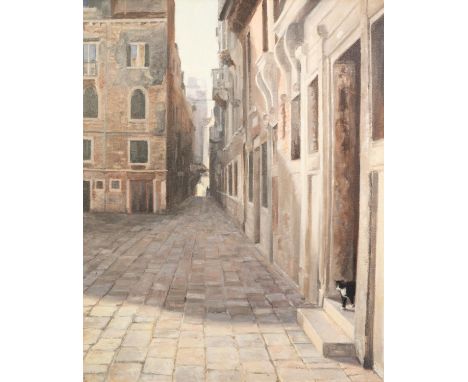 ANGUS HAMPELL (MODERN) OIL ON CANVAS Shade and Light, Venetian street scene Very faintly signed 30? x 24? (76.3cm x 61cm)C.R-