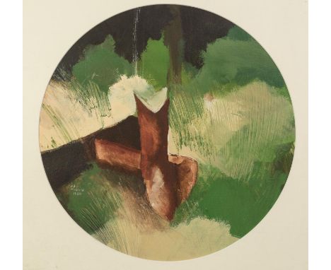 COLIN JELLICOE (1942 - 2018) THREE ACRYLIC PAINTINGS ON PAPER IN CIRCULAR MOUNTS ?C.J. PLAYING COVER HERO?, 1994 10? (25.4cm)