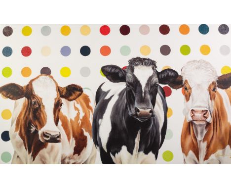 HAYLEY GOODHEAD (MODERN) ARTIST SIGNED LIMITED EDITION COLOUR PRINT ?Damien?s Herd?, (29/195) no certificate 20? x 34? (50.8c