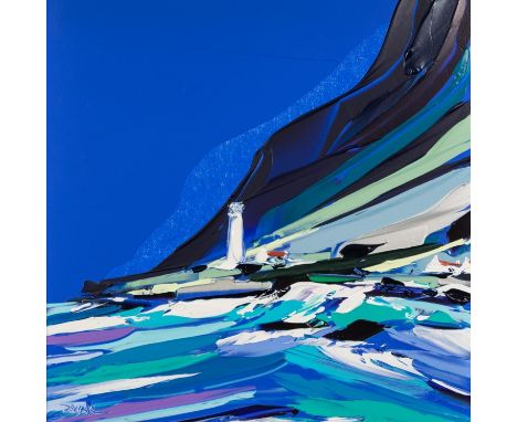 DUNCAN MACGREGOR (b.1961) ACRYLIC ON BOARD ?A Lone Lighthouse? Signed with initials 18? x 18? (45.7cm x 45.7cm) C/R-the image
