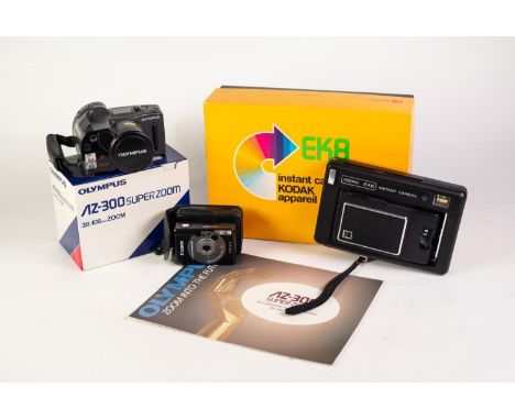 KODAK EK8 INSTANT CAMERA, in original box with instruction manual, together with an OLYMPUS AZ-300 SUPER ZOOM ROLL FILM CAMER