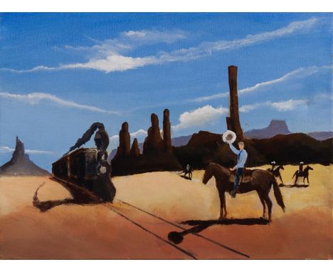 COLIN JELLICOE (1942-2018)SET OF FOUR OILS ON BOX CANVASESCowboy scenesThree signed and dated 201311 ¾? x 15 ¾? (30cm x 40cm)