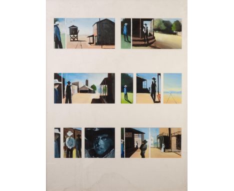 COLIN JELLICOE (1942 - 2018) COLLAGE OF TEN ACRYLIC PAINTINGS ON PAPER ?CJ Remembers High Noon?, 2013 Unsigned, attributed an