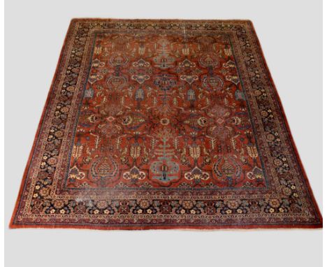 Mahal carpet, north west Persia, circa 1920-30s, 13ft. 11in. x 10ft. 4in. 4.25m. x 3.15m. Overall wear; some areas of moth da