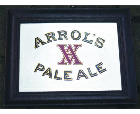 SCOTTISH ARROLS PALE ALE MIRROR. 24 by 19ins, heavy wooden framed original early pub mirror. Two main lines in heavy black wi