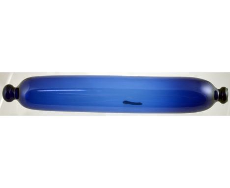 GLASS ROLLING PIN. 13ins long, dark blue glass. Pontilled to one end. Very good. (9/10) NR