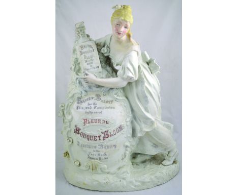 FLEUR DU BOUQUET BLOOM FIGURINE. French made shop window display bisque figurine, 19.5ins tall, predominately white with pink