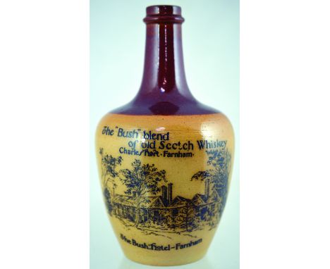 THE BUSH BLEND WHISKY JUG. 8ins tall, brown top, lower tan salt glaze transferred THE BUSH BLEND/ OF OLD SCOTCH WHISKEY CHARL