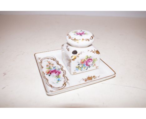 Limoges hand painted inkwell &amp; tray