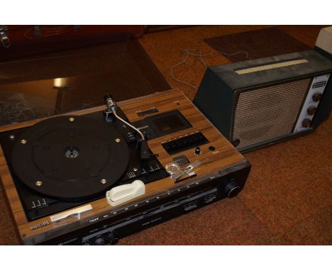 Phillips record deck together with a Dansette vintage radio 