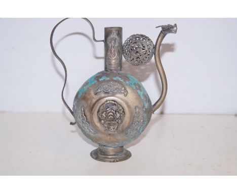 Oriental brass &amp; enamel kettle 