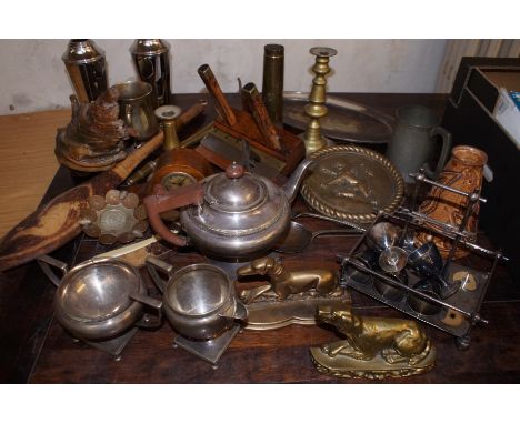 Miscellaneous group to include heavy brass lion plaque, vintage wood plane &amp; others 
