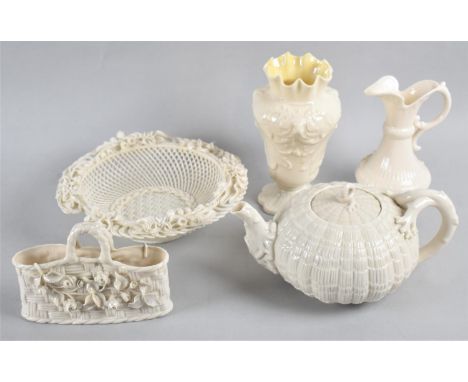 A Collection of Various Pieces of Belleek to include Basket, Teapot, Vase, Jug Etc 