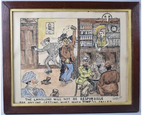 A Framed Cartoon with Proof Stamp After V A Jones, October 1950, 'The Landlord will not be responsible...' 