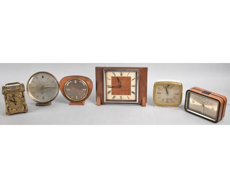 A Collection of Six Various Vintage Mantel and Alarm Clocks 