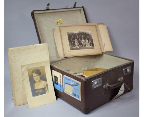 A Globetrotter Vintage Travelling Trunk Containing Black and White Photographs, Buttons, Cottons Etc 