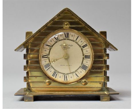 A Mid 20th Century Novelty Brass Alarm Clock in the form of a Swiss Chalet with Clockwork Movement in need of Attention. 8cms