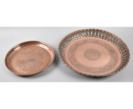 A Nice Quality Persian or North Indian Copper Tray with Scalloped Edge and Engraved Decoration Depicting Birds and Animals an