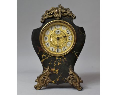 An Edwardian Faux Tortoiseshell Ormolu Mounted Continental Mantel Clock with Alarm Movement, In Need of Attention, 28cms High