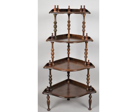 A Reproduction Mahogany Four Shelf Corner Whatnot with Turned Supports, 110cms high 