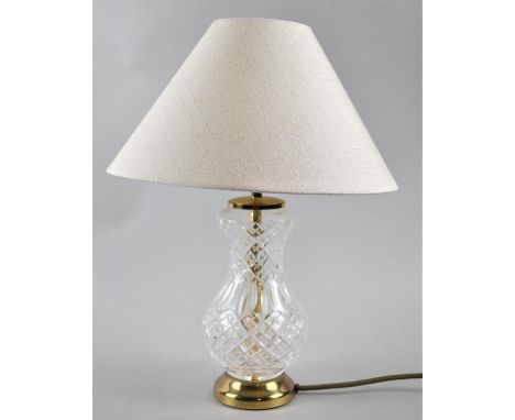 A Mid 20th Century Stuart Crystal Cut Glass Vase Shaped Table Lamp with Shade, Overall Height 40cms