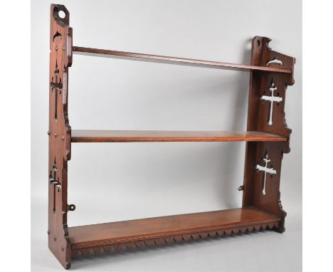 An Edwardian Wall Hanging Shelf Unit with Pierced Sides, 60cms Wide 