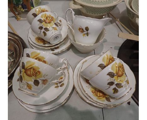 Marlborough tea service in the Yellow Rose pattern, comprising six trios, milk jug and sugar (20). Not available for in-house