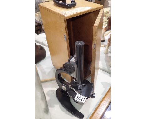 Made in USSR WM-1 microscope in wooden case. Not available for in-house P&amp;P, contact Paul O'Hea at Mailboxes on 01925 659