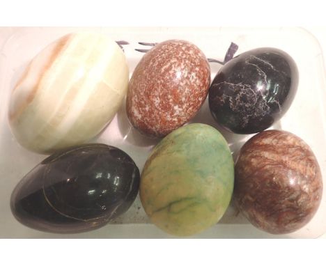 Six carved hardstone eggs. P&amp;P Group 2 (£18+VAT for the first lot and £3+VAT for subsequent lots) 