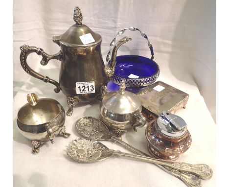 Quantity of silver plate including a table lighter. Not available for in-house P&amp;P, contact Paul O'Hea at Mailboxes on 01