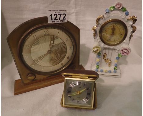 Three vintage mechanical clocks. Not available for in-house P&amp;P, contact Paul O'Hea at Mailboxes on 01925 659133 