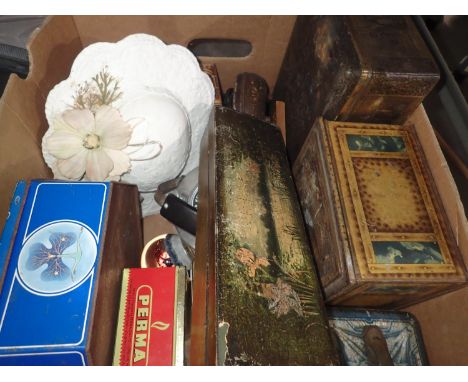 Box of vintage tins to include Perma. Not available for in-house P&amp;P, contact Paul O'Hea at Mailboxes on 01925 659133 