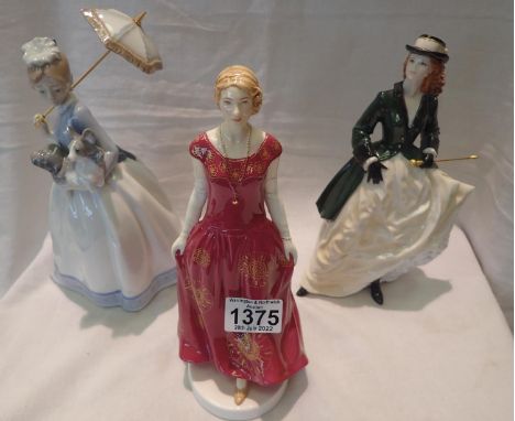 Three ceramic figurines Nao, Royal Doulton and Royal Worcester. Not available for in-house P&amp;P, contact Paul O'Hea at Mai