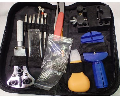 Cased 144 piece watch repair kit including back openers, knives etc. P&amp;P Group 1 (£14+VAT for the first lot and £1+VAT fo