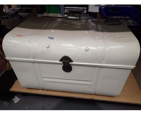 A large metal white painted luggage trunk. Not available for in-house P&amp;P, contact Paul O'Hea at Mailboxes on 01925 65913