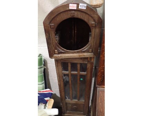 Oak longcase clock case, H: 170 cm. Not available for in-house P&amp;P, contact Paul O'Hea at Mailboxes on 01925 659133 