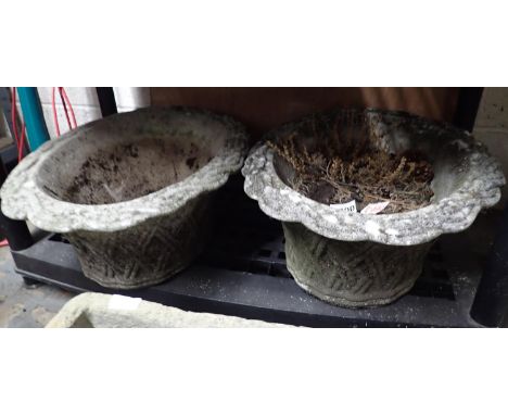 Two oval and one circular garden planter, largest 50 x 30 cm. Not available for in-house P&amp;P, contact Paul O'Hea at Mailb