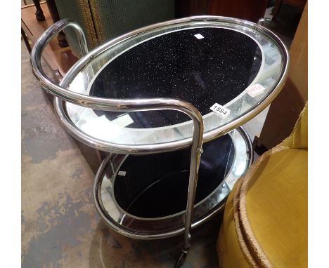 Oval mirror top two shelves serving trolley chrome framed. Not available for in-house P&amp;P, contact Paul O'Hea at Mailboxe