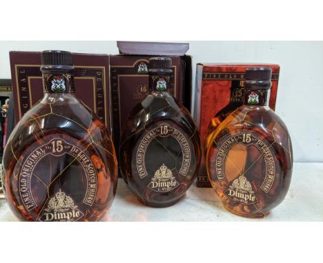 Three bottles of Dimple de Lux Scotch Whisky, 3 x 1000ml 
