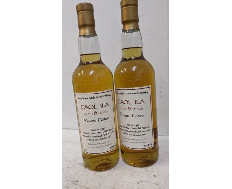 Two bottles of Caol Ila Islay single Malt Scotch Whisky, aged 13 years, private edition, cask number 15510 