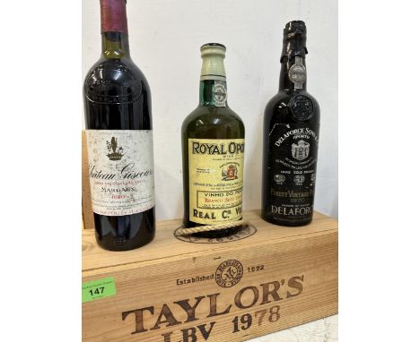 A boxed single bottle of Taylors late bottle vintage Port 1978 magnum, one bottle of Chateau Giscours Margaux 1980 and two bo