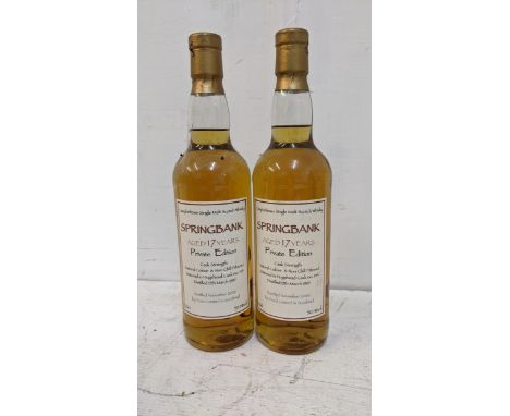 Two bottles of Caol Ila Islay single Malt Scotch Whisky, aged 13 years, private edition, cask number 15510