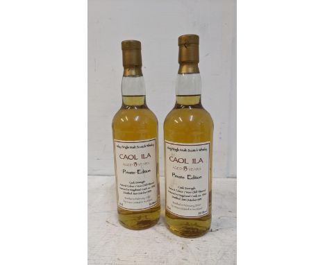 Two bottles of Caol Ila Islay single Malt Scotch Whisky, aged 13 years, private edition, cask number 15510 