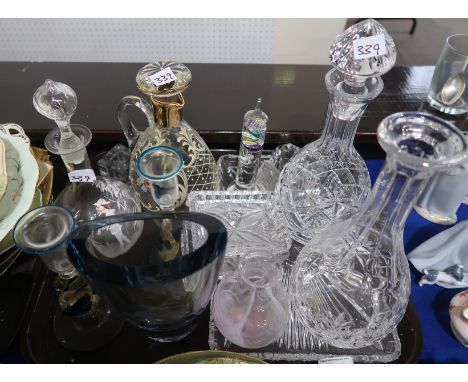 A selection of glass and crystal including a Mary Gregory Style vase with enamelled decoration of a boy amongst foliage, a co