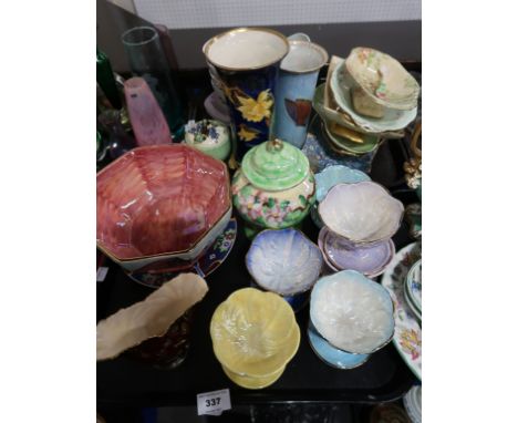 A selection of Carltonware including a lustre vase in Butterflies and Moths pattern, lilac ground hand painted cups and sauce